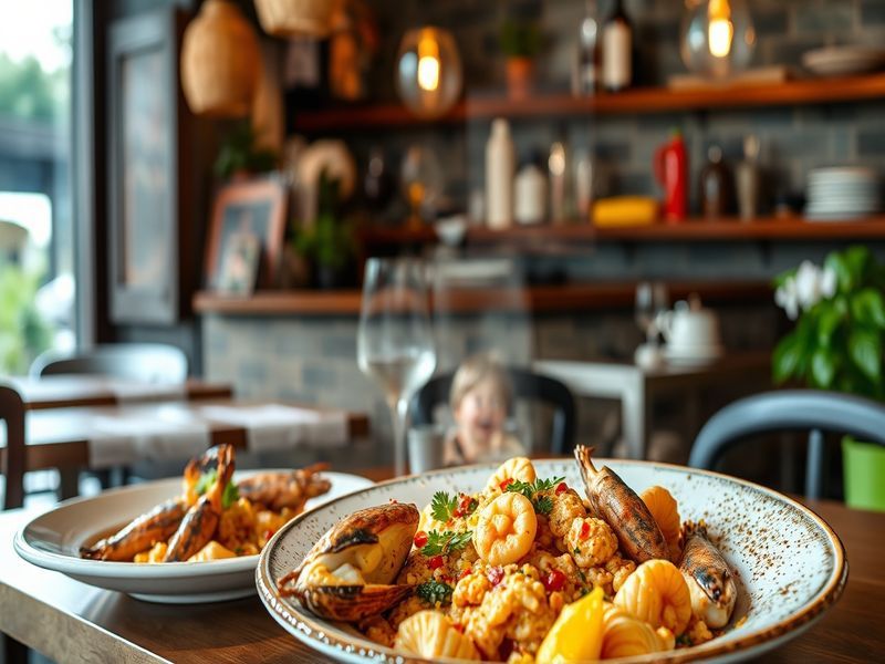 Paellas généreuses aux fruits de mer frais de l'Atlantique.